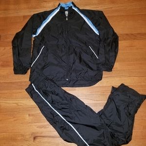 🆕 Women's Rebecca Malone 2pc Windbreaker Outfit Sz Small Black & Blue w White